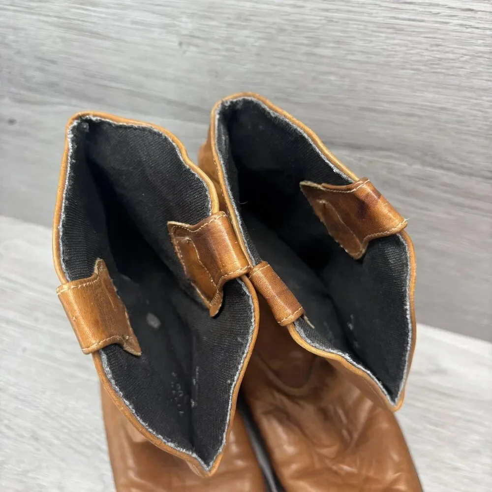 Vintage Code West Men’s 7 Brown Leather Cowboy Boots Almond Toe Western 90s 80s